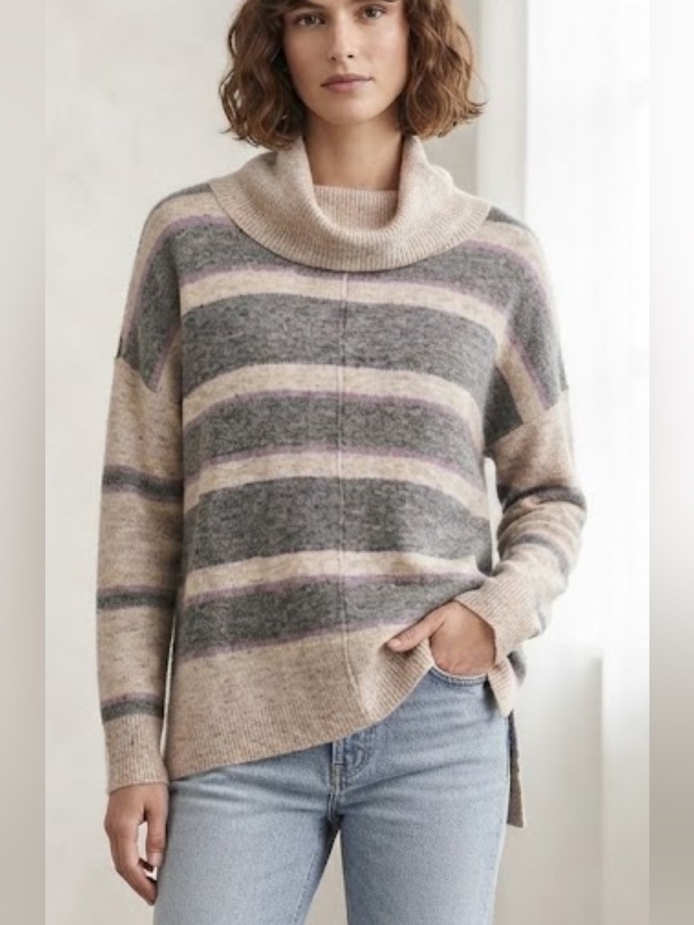 Heartloom Portia Cowl Neck Sweater Pebble Stripe XL